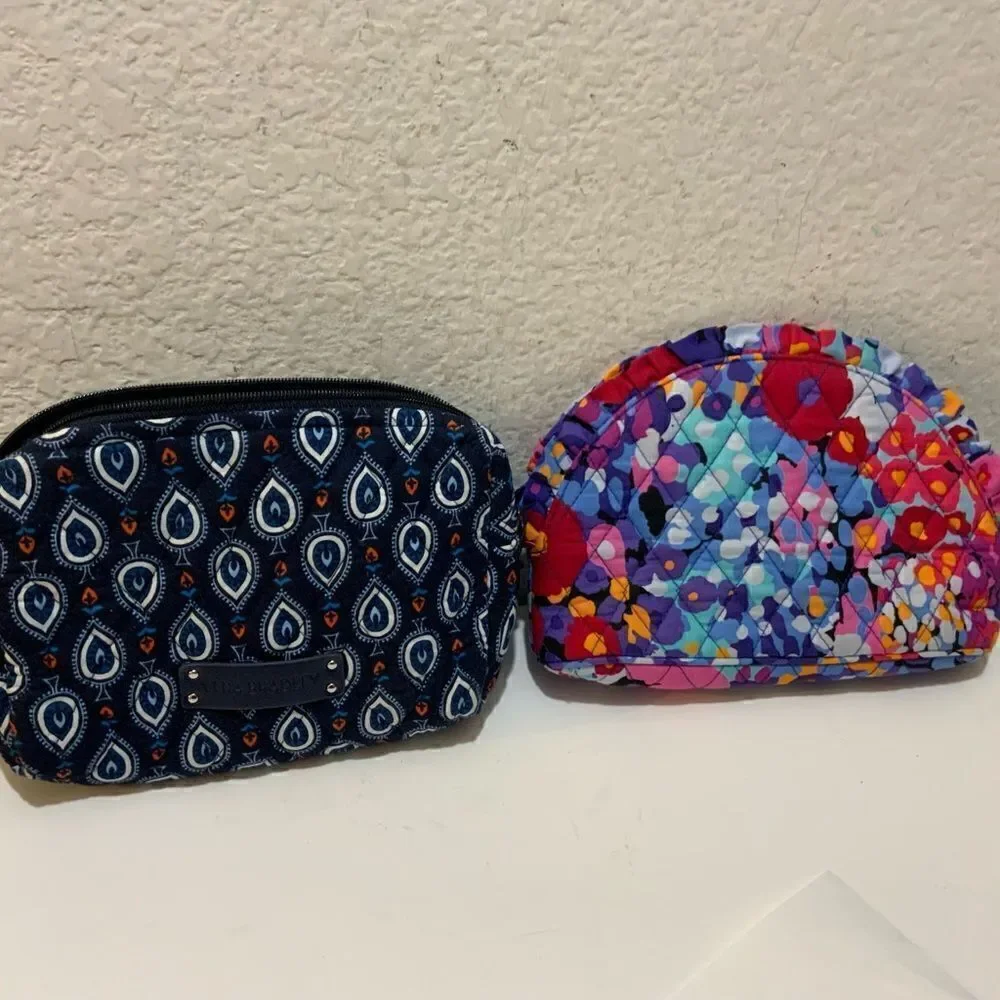 2 Vera Bradley Marrakesh Motifs Blue & floral multicolor Cosmetic Bag lot of 2